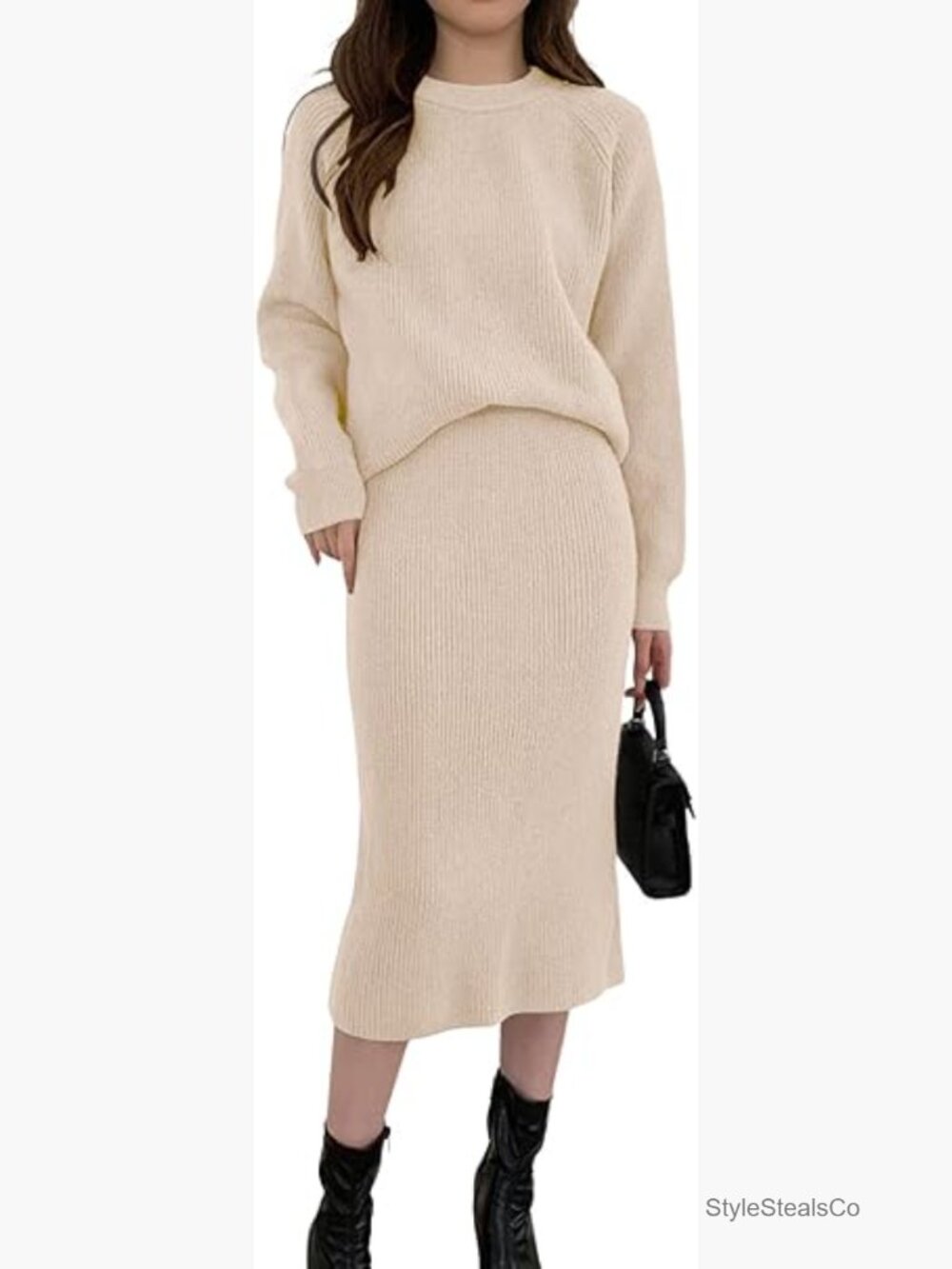 Two Piece Knit Sweater Skirt Set Bodycon Pencil Midi